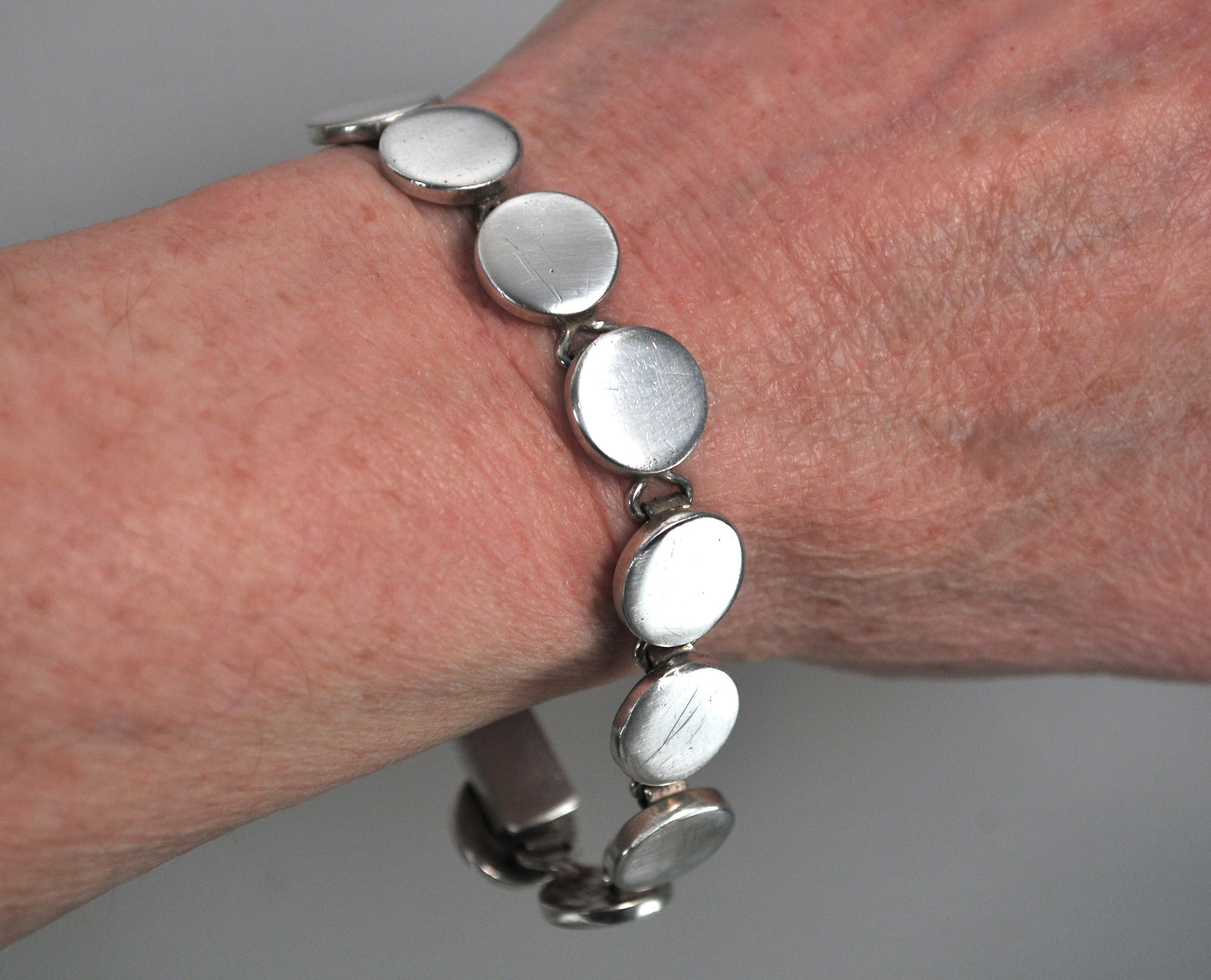 Heavy Signed Sterling Silver Circle Bracelet