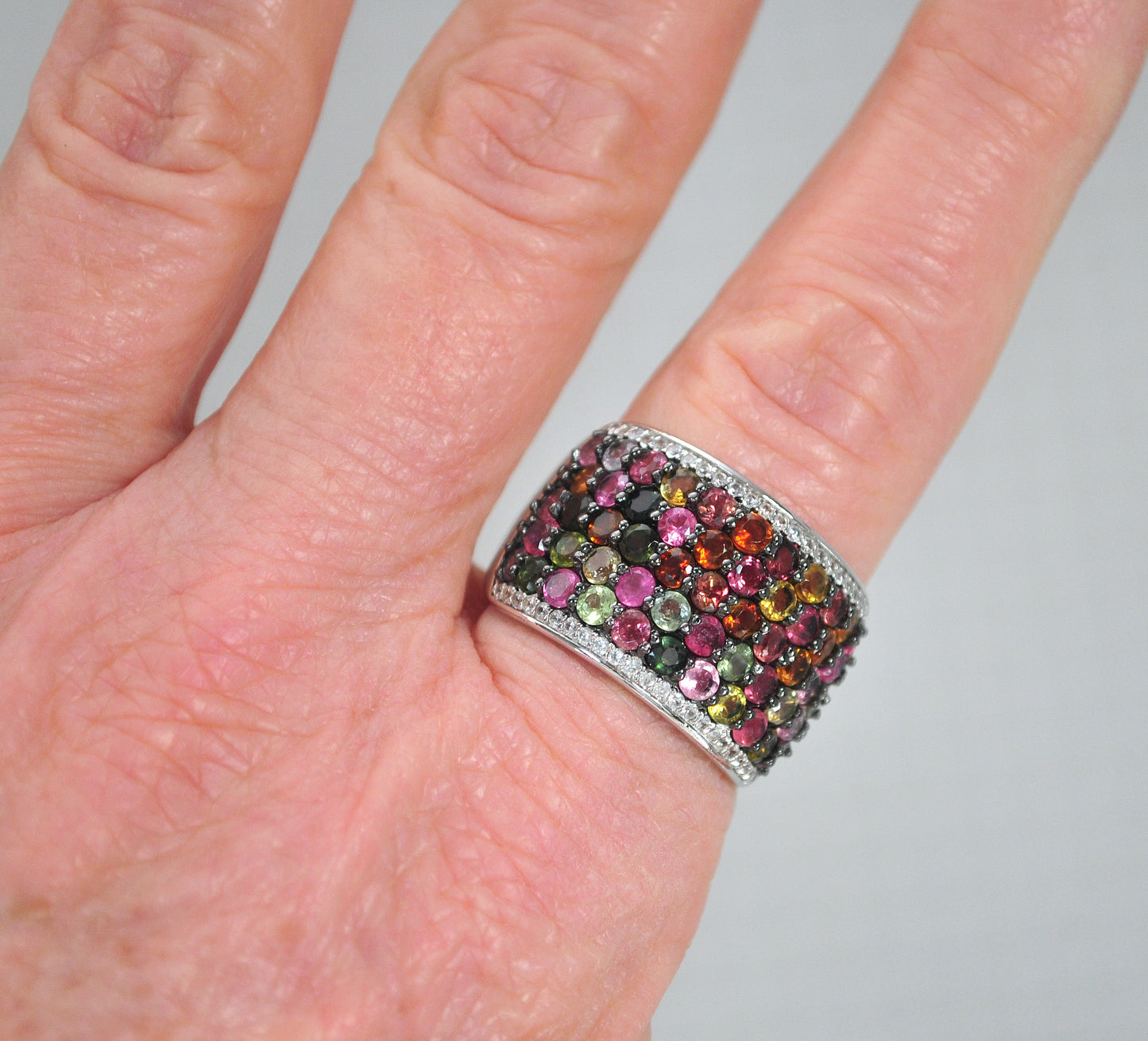Signed 925 Sterling Silver Tourmaline Statement Ring