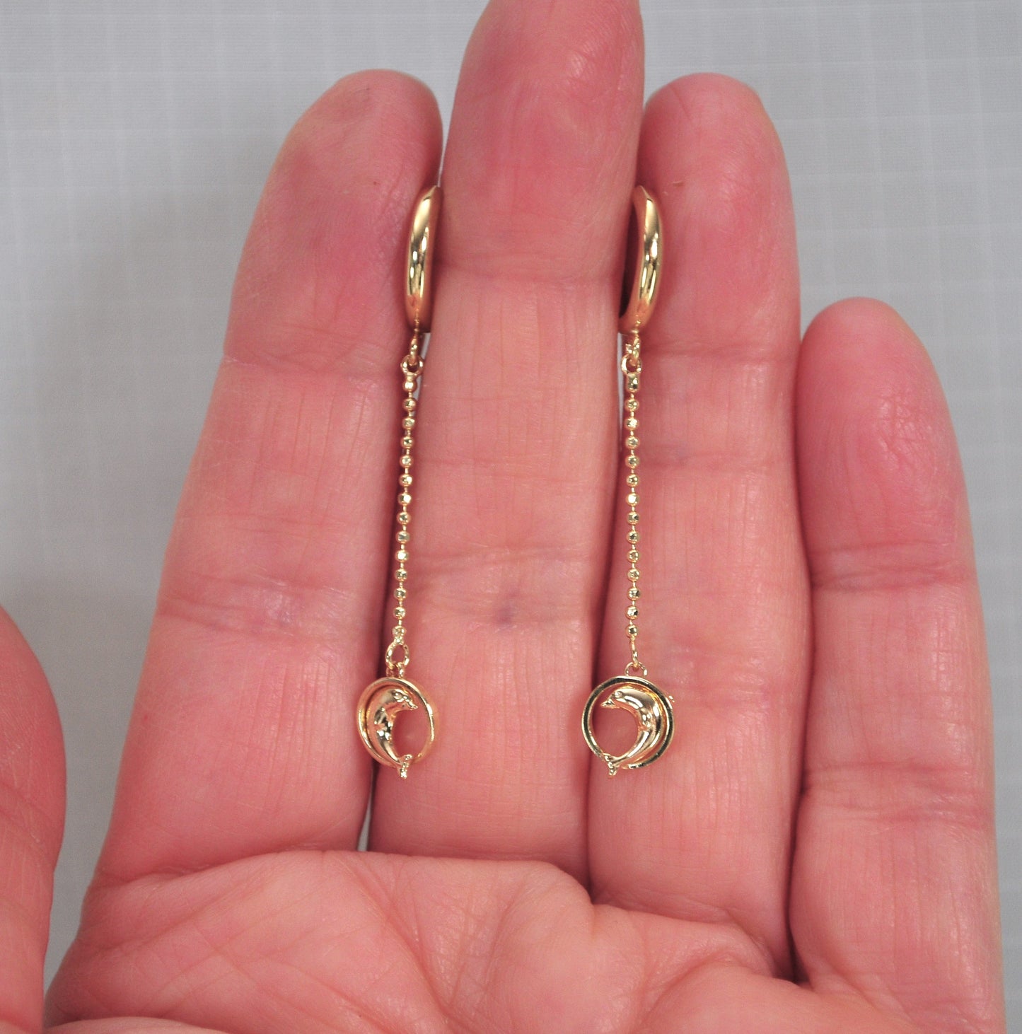 Signed 14K Gold Dolphin Earrings