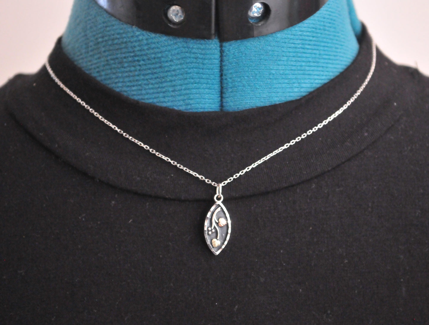 Small Signed Sterling Silver 12K Gold Leaf Pendant Necklace