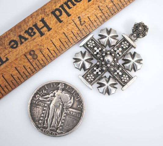 Vintage Sterling Silver Jerusalem Cross Pendant