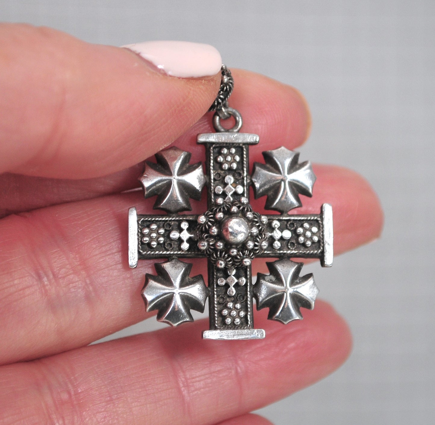 Vintage Sterling Silver Jerusalem Cross Pendant