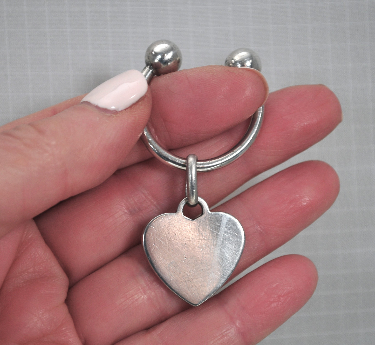 Signed Sterling Silver Heart Tag Key Ring