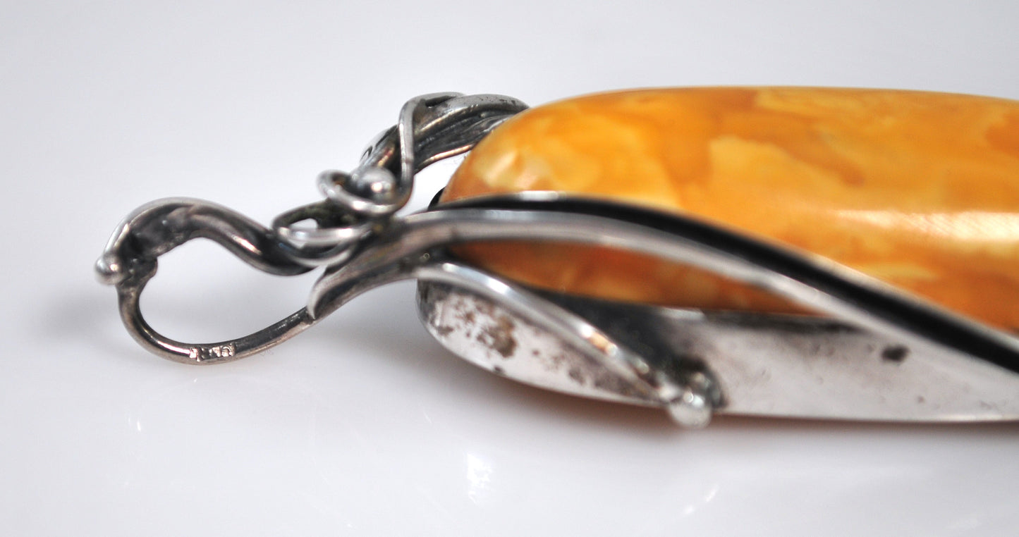 Large Sterling Silver Amber? Pendant