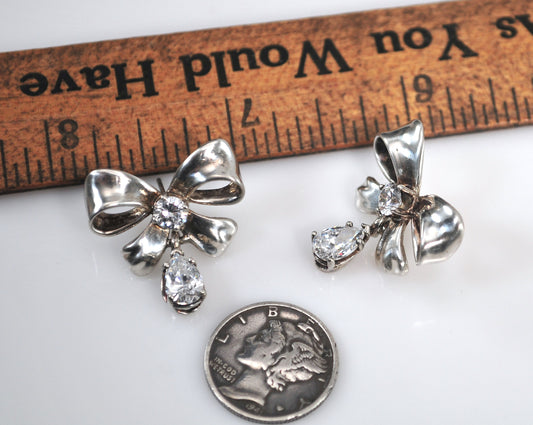 Sterling Silver CZ Bow Earrings