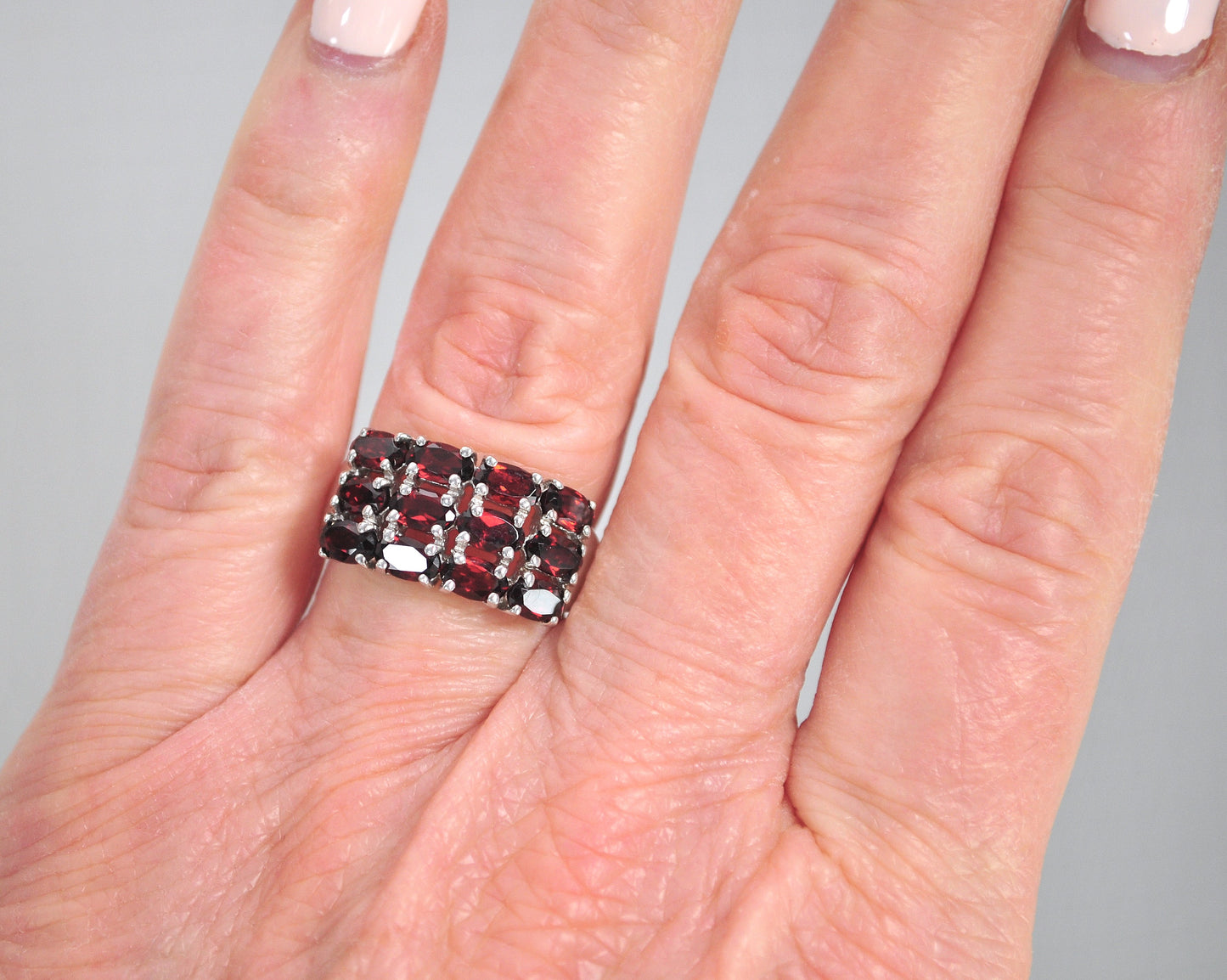 NOT AVAILABLE - Reserved for T - Wide Garnet Sterling Silver Ring