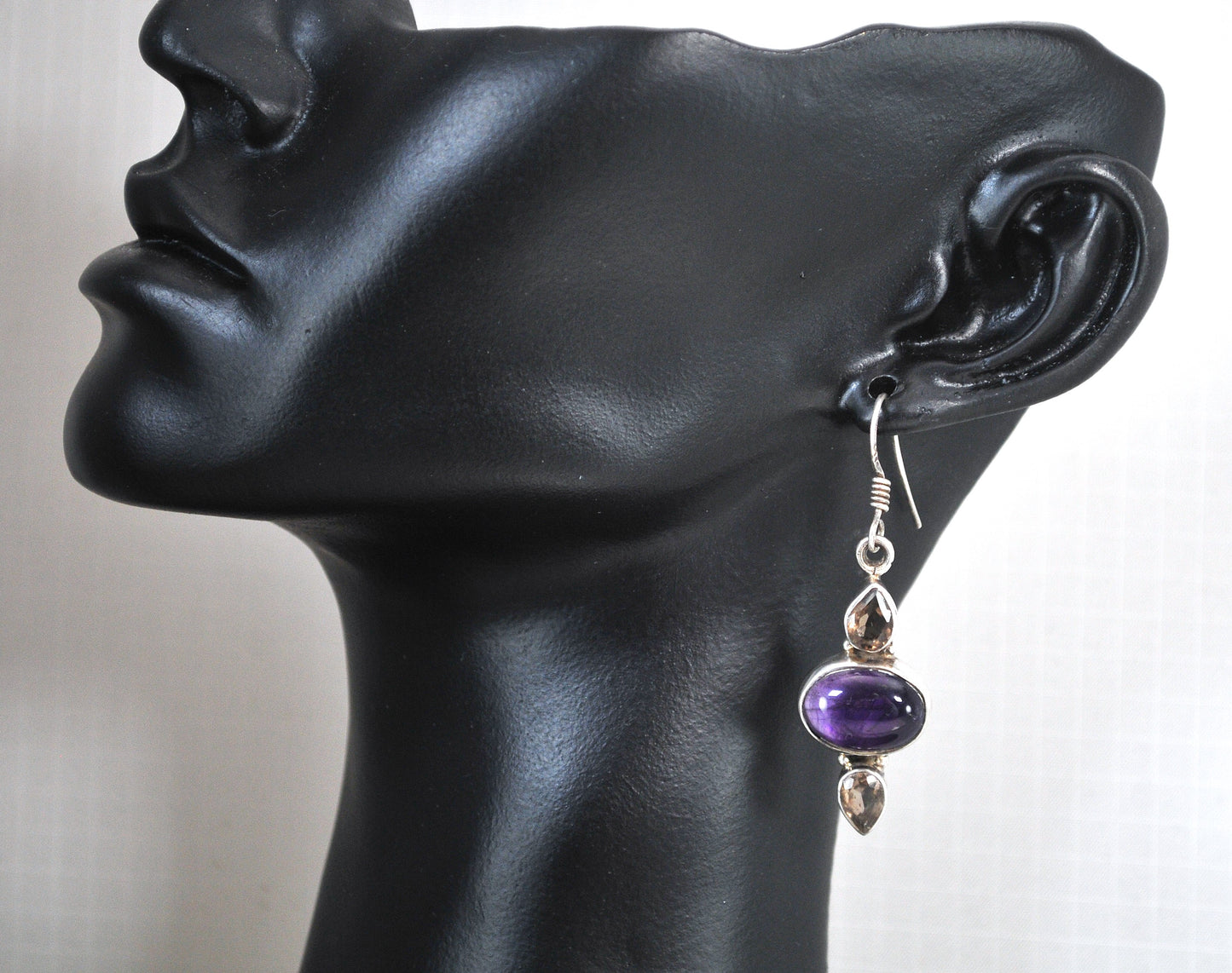 Sterling Silver Amethyst Smoky Quartz Earrings