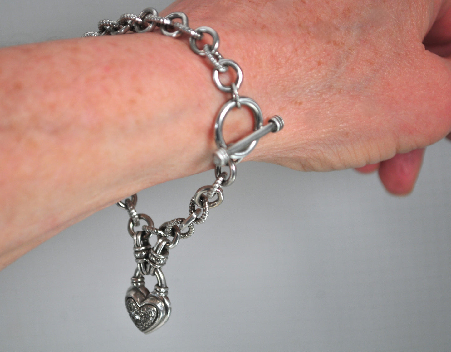 Sterling Silver Diamond Heart Charm Bracelet