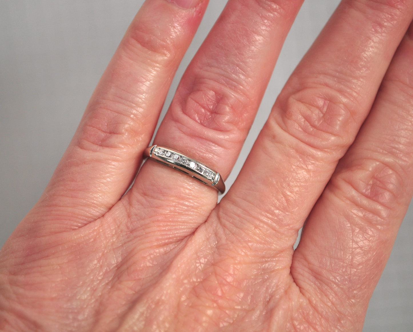 Vintage 14K White Gold Diamond Band Ring