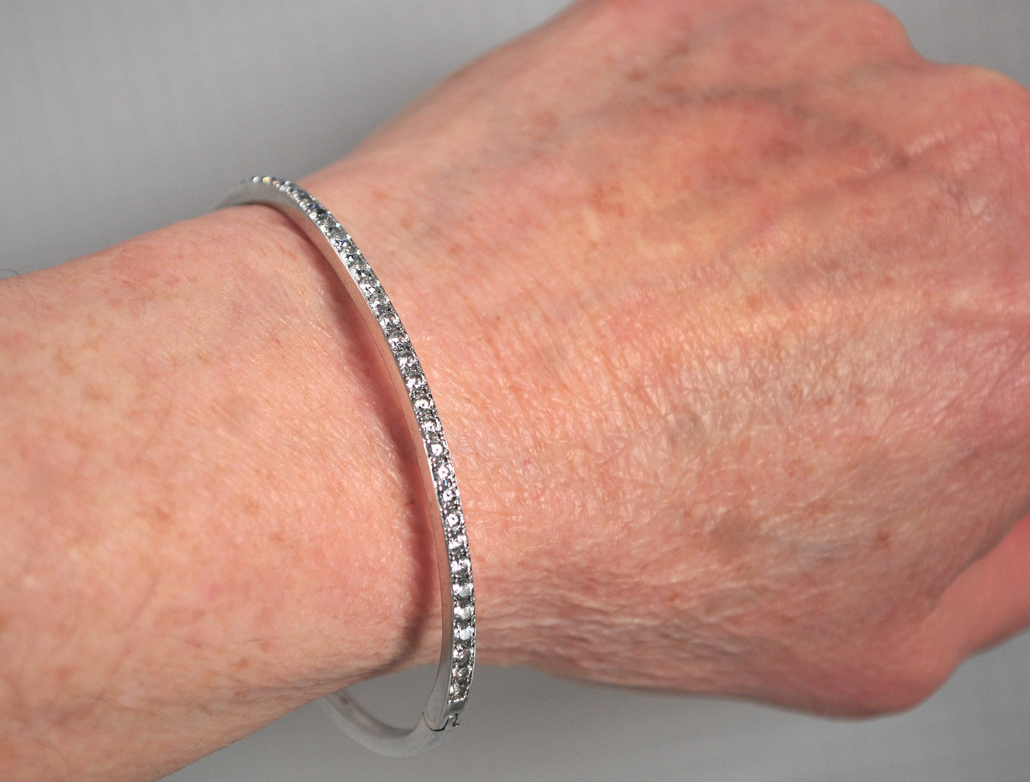 Sterling Silver Narrow CZ Bangle Bracelet