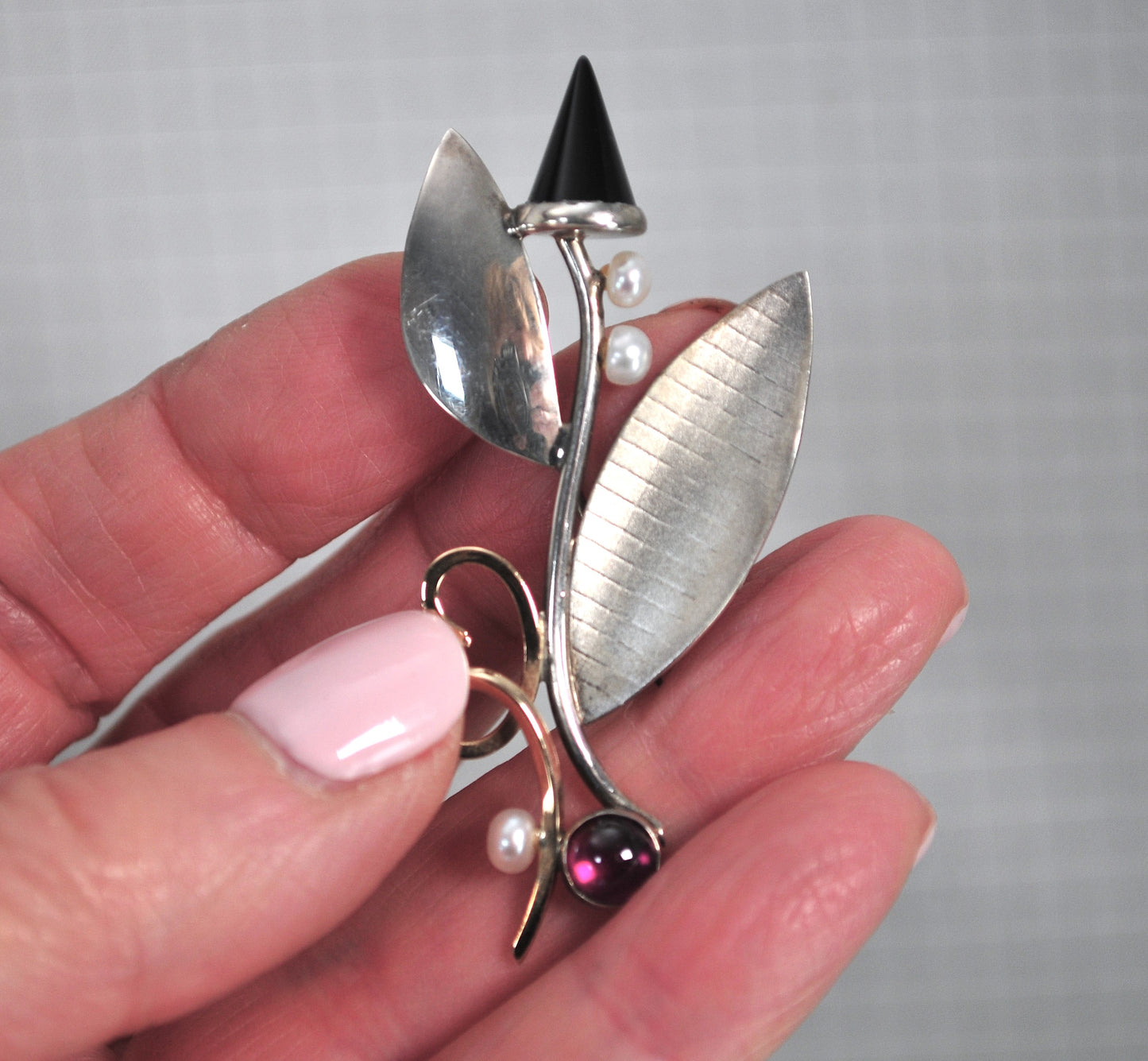 Artisan Sterling Silver 14K Gold Flower Brooch