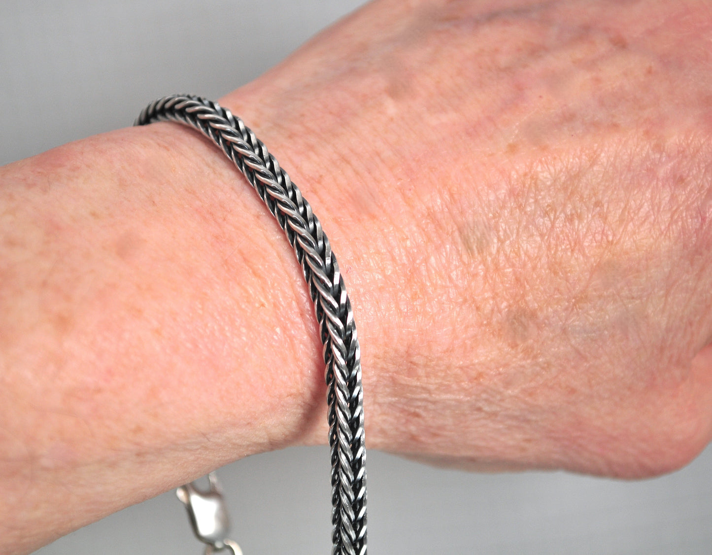 9 inch Sterling Silver Square Wheat Link Bracelet, Ankle Bracelet