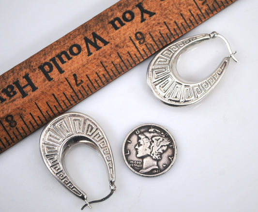 925 Sterling Greek Key Hoop Earrings