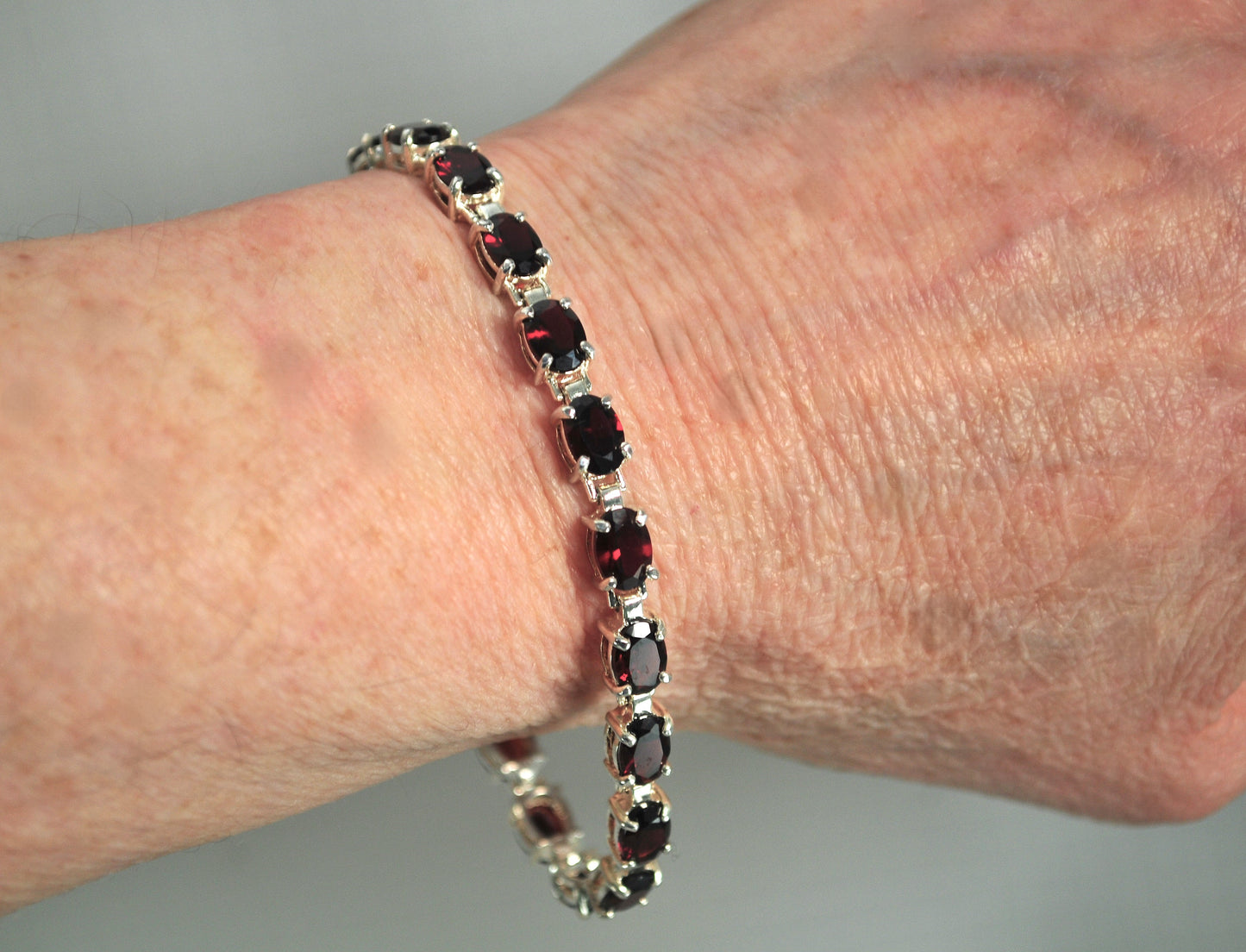 Sterling Silver Garnet Tennis Bracelet