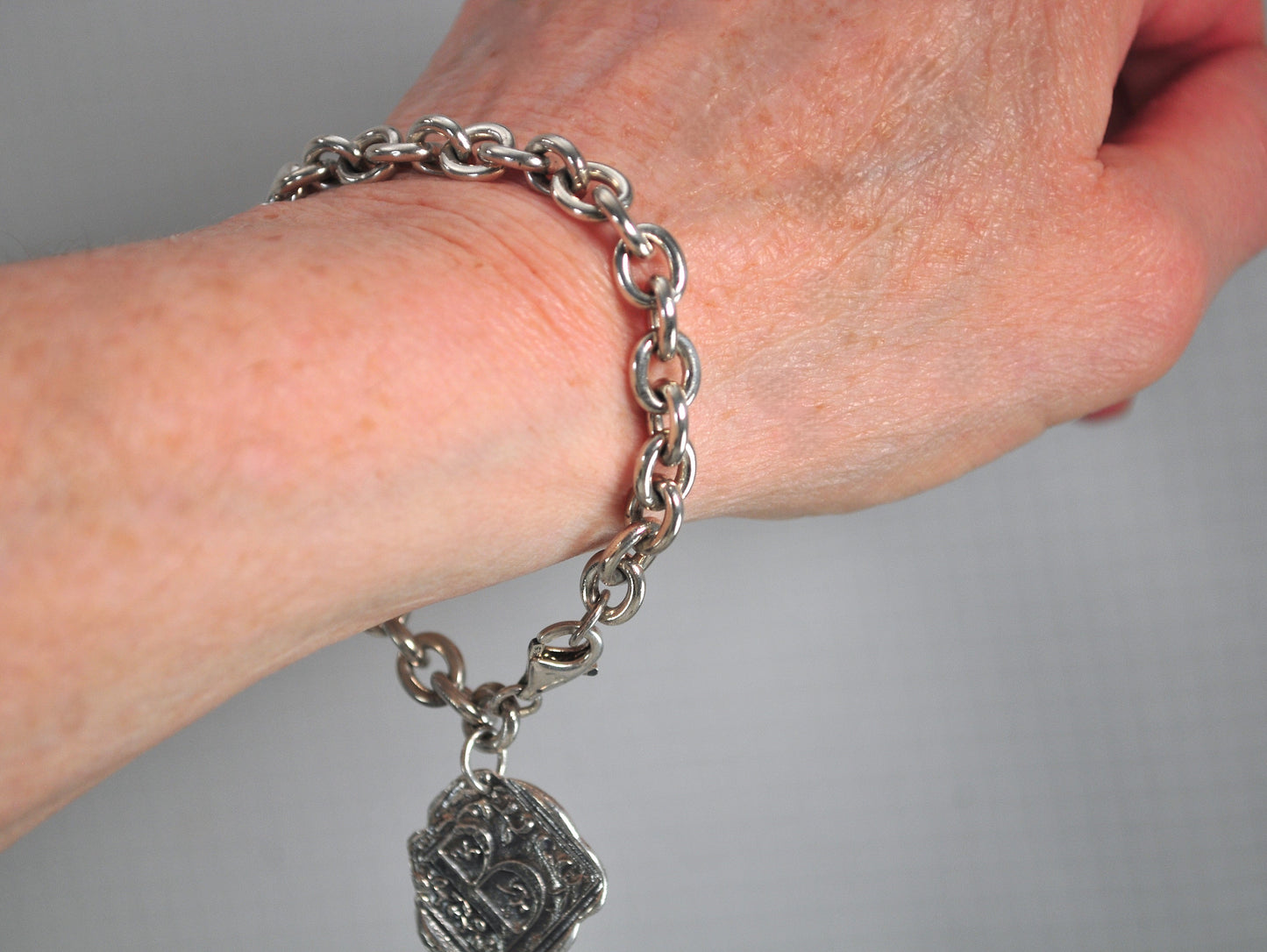 Sterling Silver Initial B Rolo Charm Bracelet