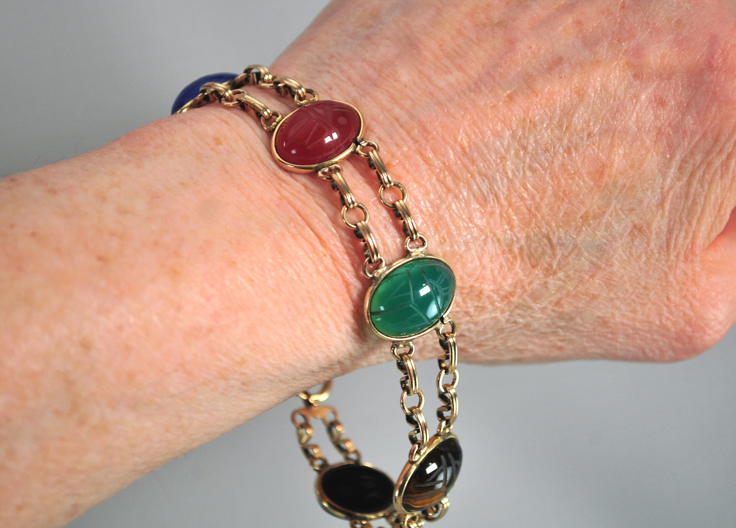 Vintage Gold Filled Double Link Scarab Bracelet