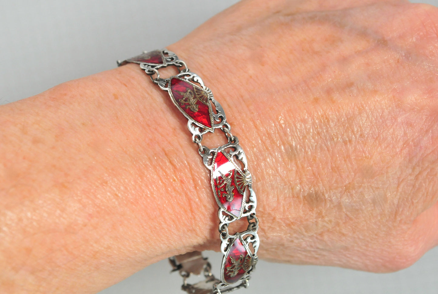 Siam Sterling Silver Red Enamel Bracelet