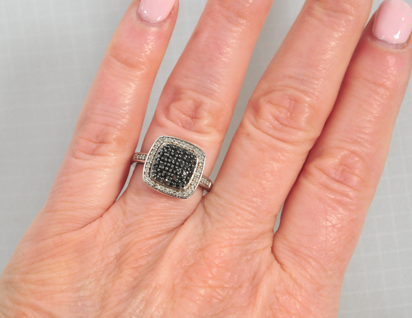 Designer Sterling Silver Black and White Diamond Ring