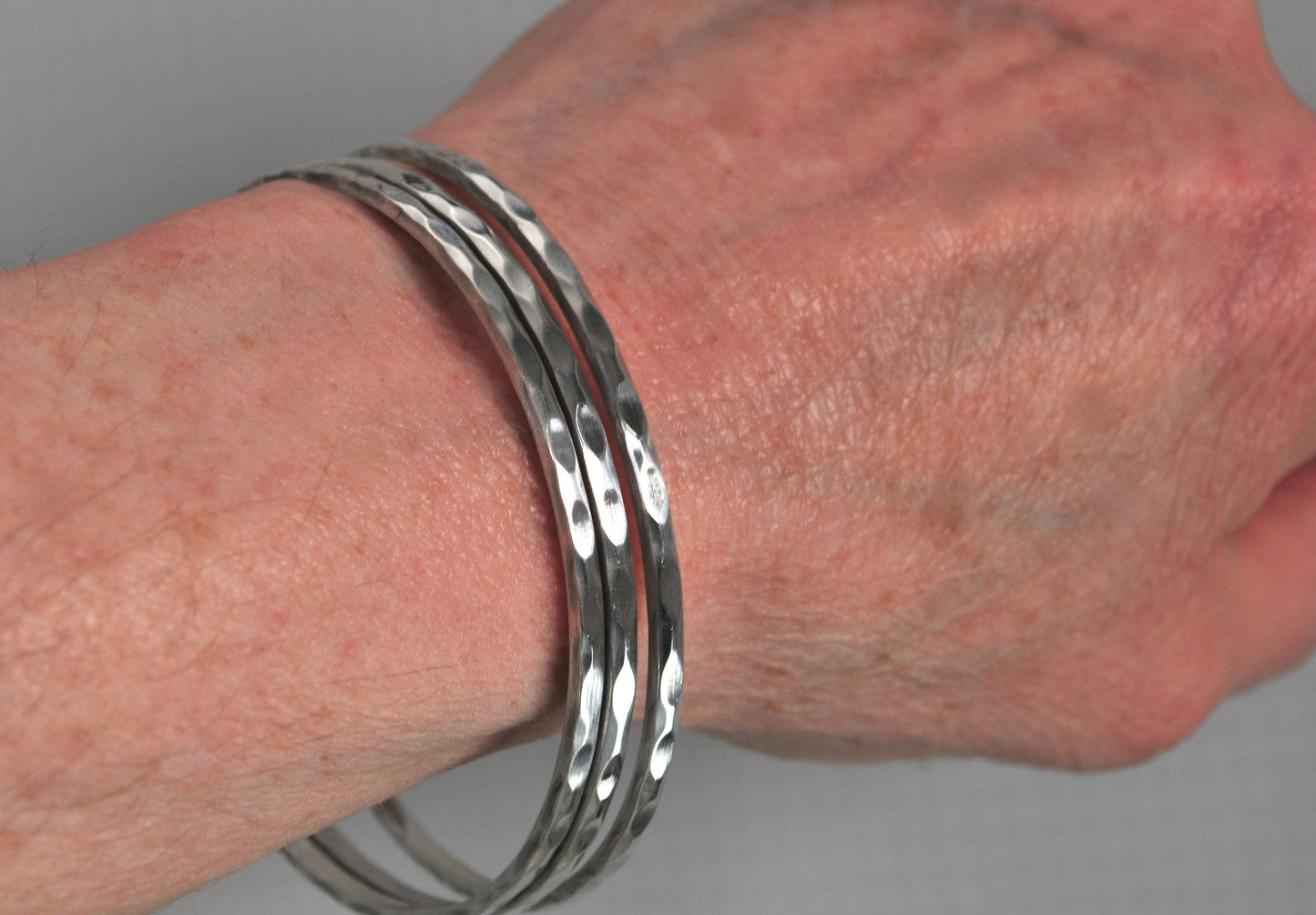 Taxco Set of 3 Sterling Silver Hammered Bangle Bracelets