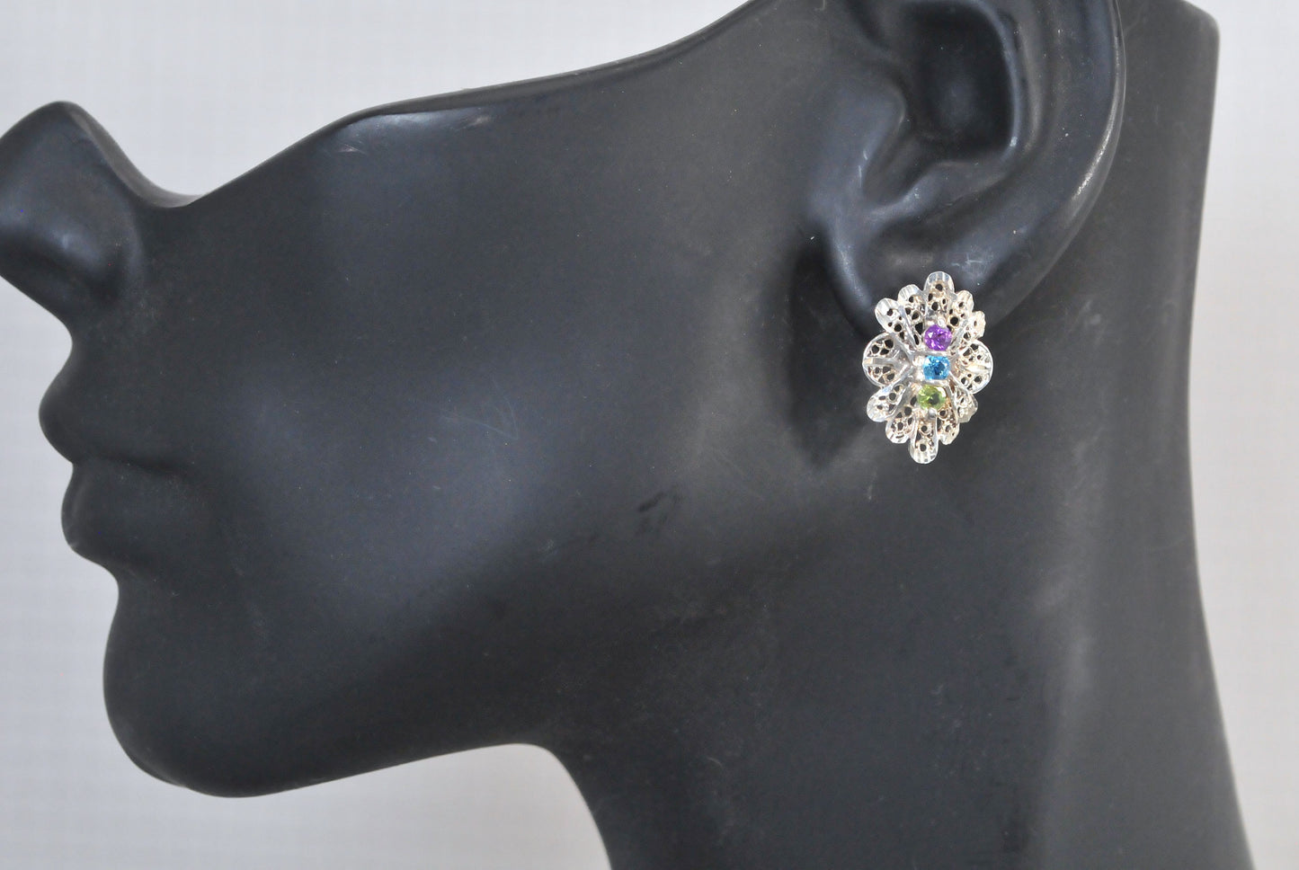 Sterling Silver Filagree Gemstone Earrings