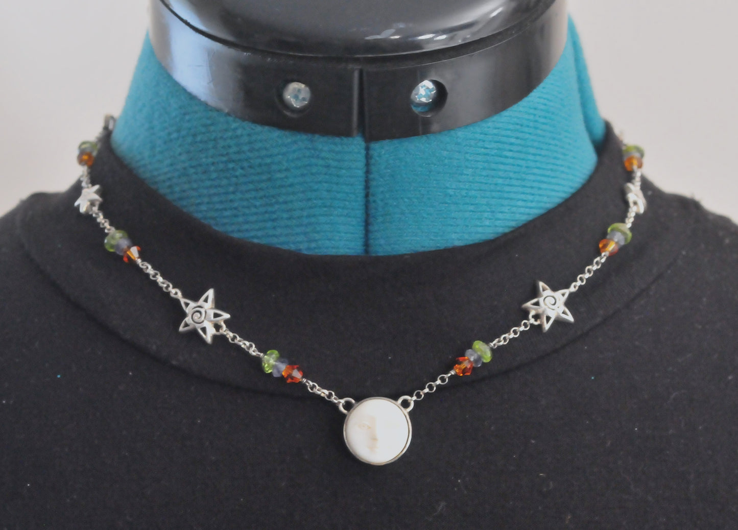 Sterling Silver Celestial Moon Face Choker Necklace