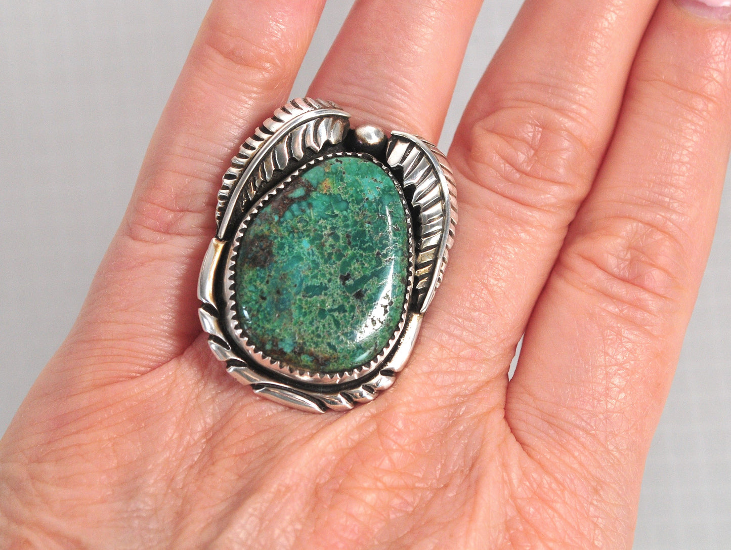 Huge Sally Yazzie Navajo Sterling Silver Turquoise Ring