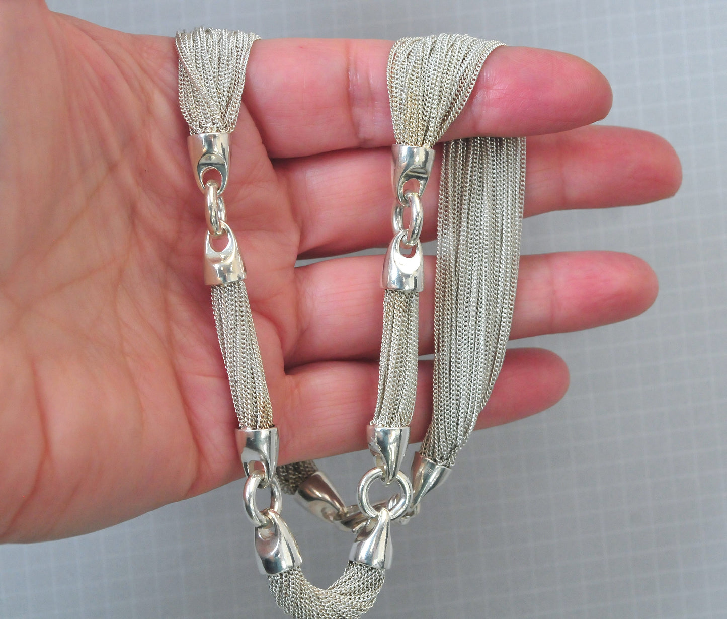 Heavy Sterling Silver Multi Chain Necklace