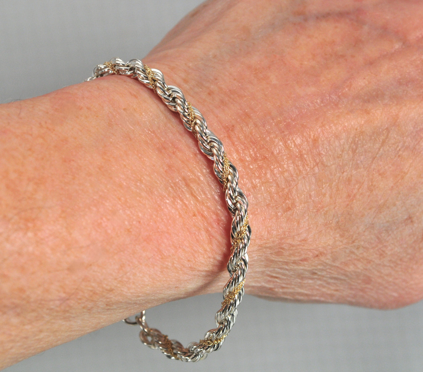 Estate Tiffany & Co. Sterling Silver 18K Gold Rope Bracelet