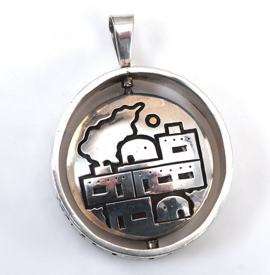 HEAVY Hopi Reversible Spinner Overlay Pendant, Sterling Silver