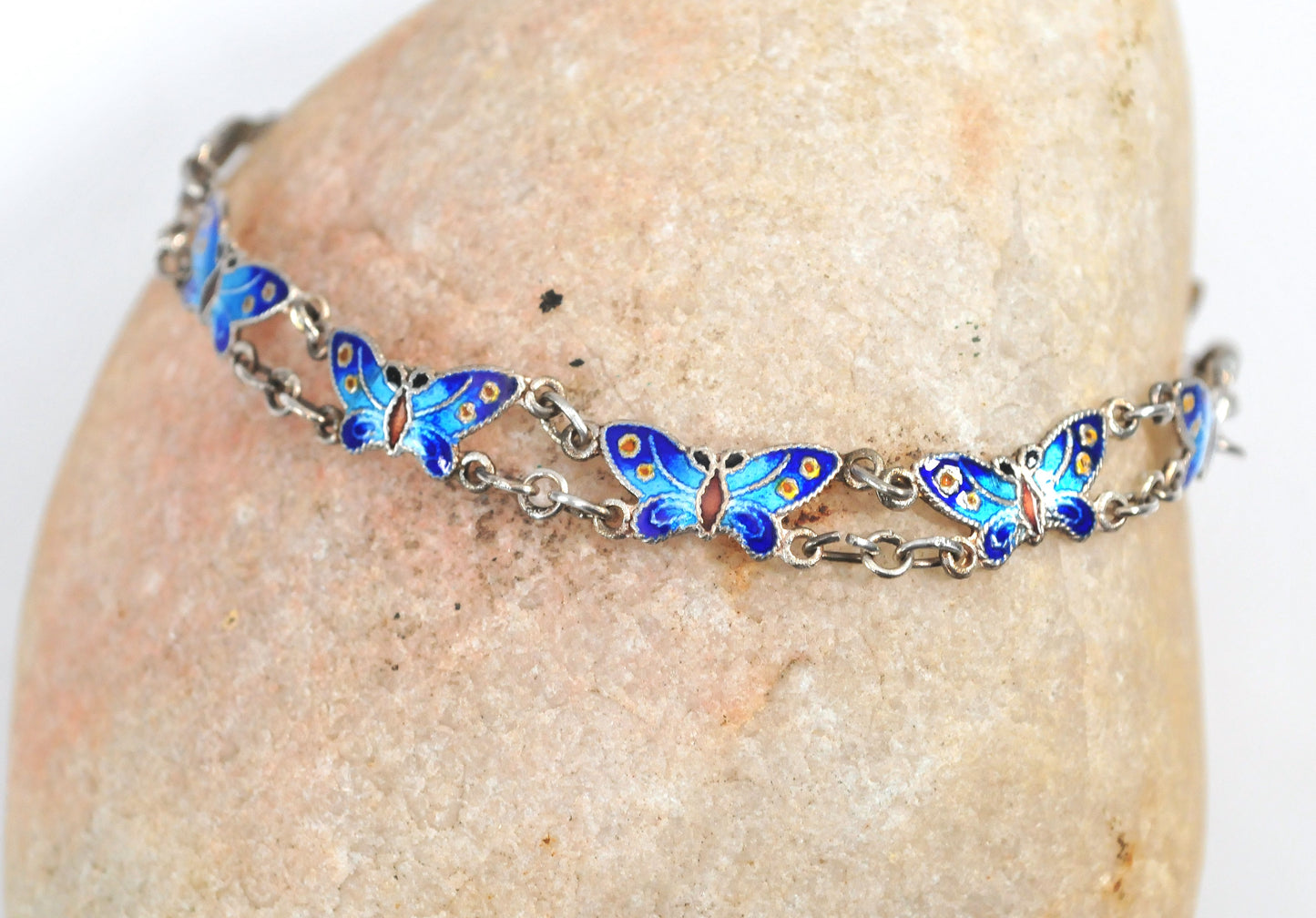Sterling Silver Blue Enamel Butterfly Bracelet