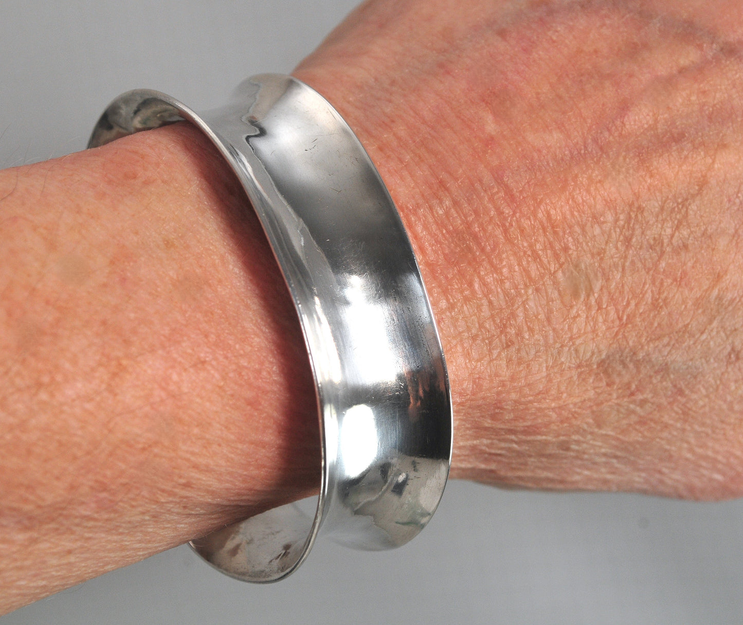 Handmade Signed Wide Sterling Silver Cuff Bracelet