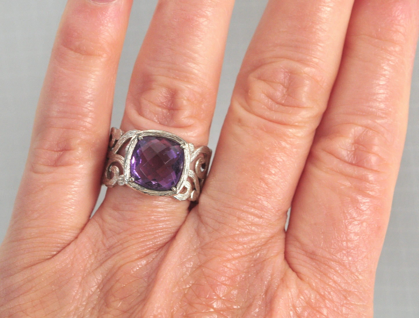 Israel Sterling Silver Wide Amethyst Ring