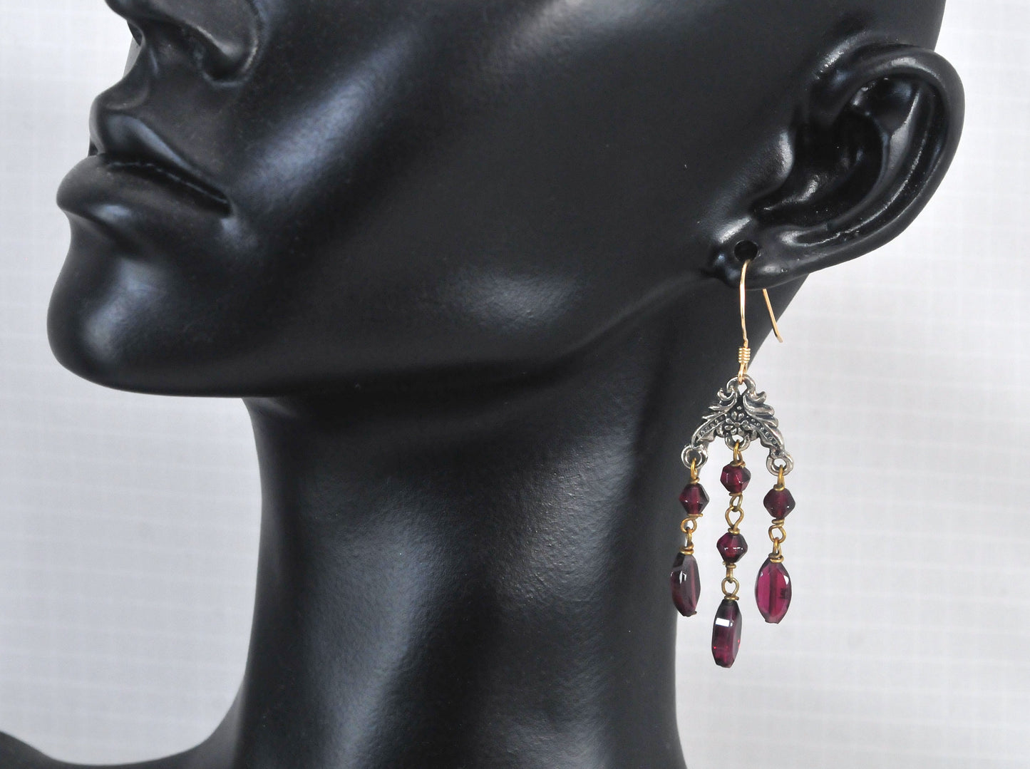 Sterling Silver Garnet Chandelier Earrings with Gold Filled Ear Wires