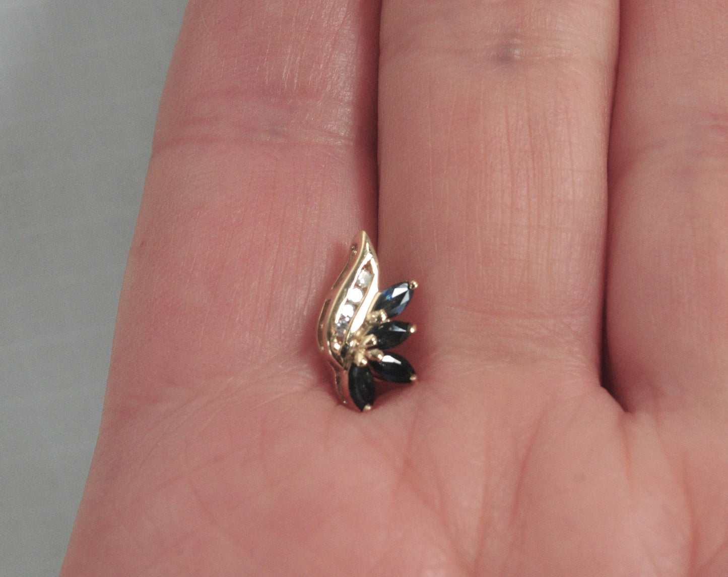 Tiny 14K Gold Sapphire and Diamond Slider Pendant