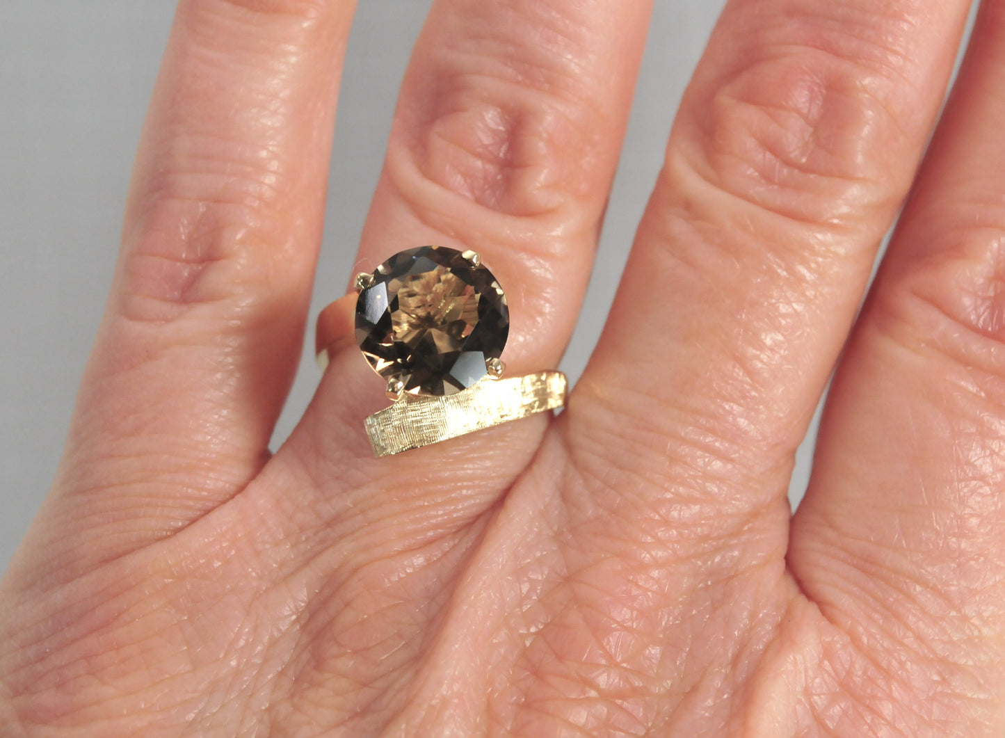 Modernist 14K Gold Smoky Quartz Statement Ring