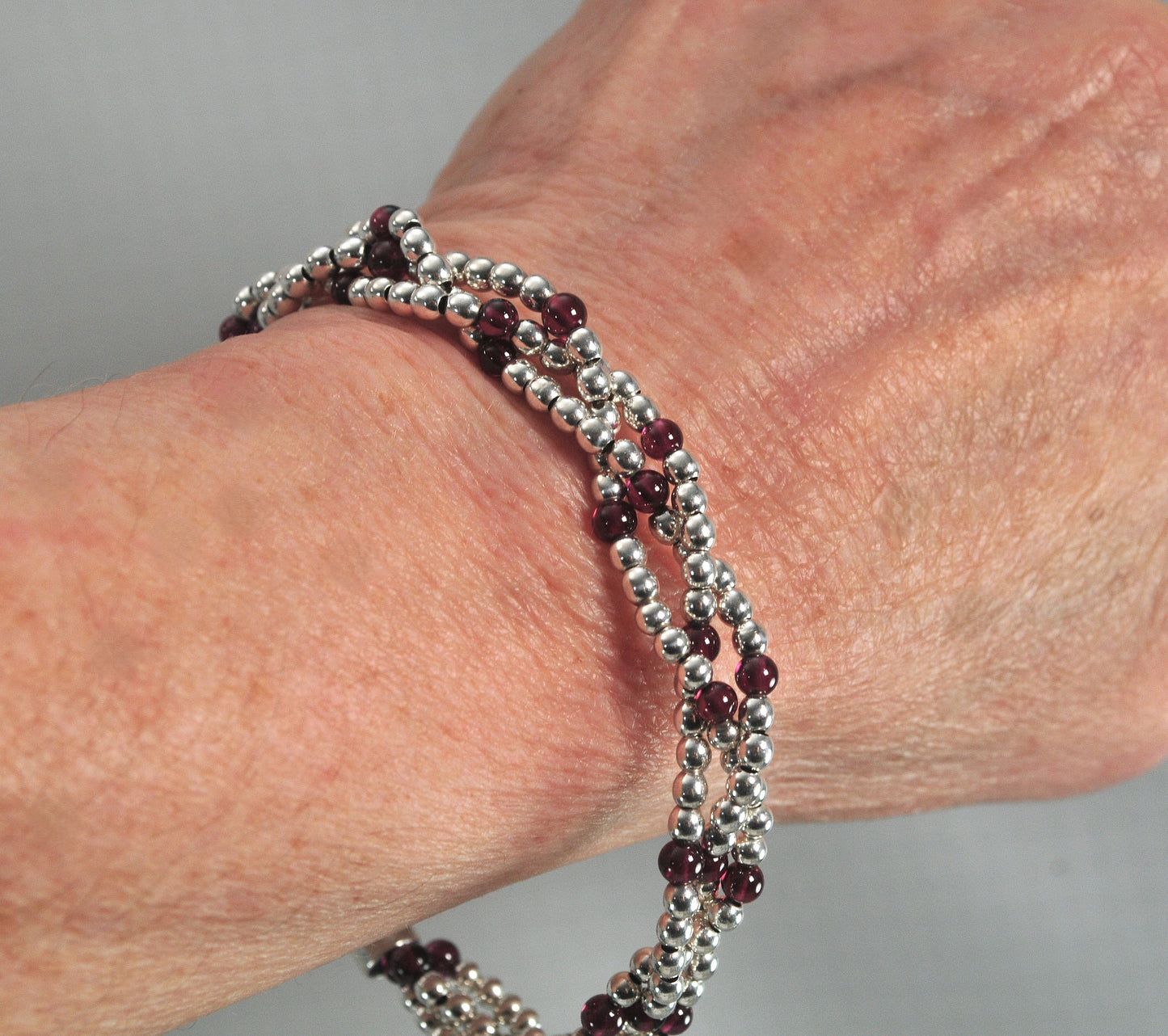 Sterling Silver Braided Garnet Bracelet