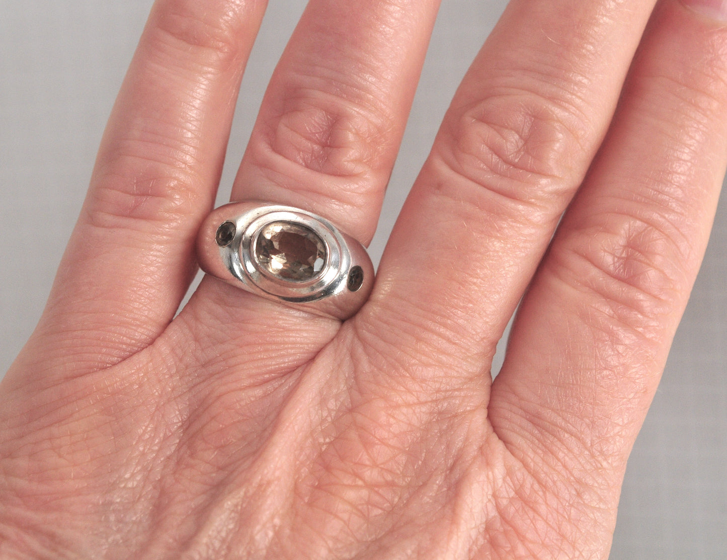 Chunky Sterling Silver Smoky Quartz Ring