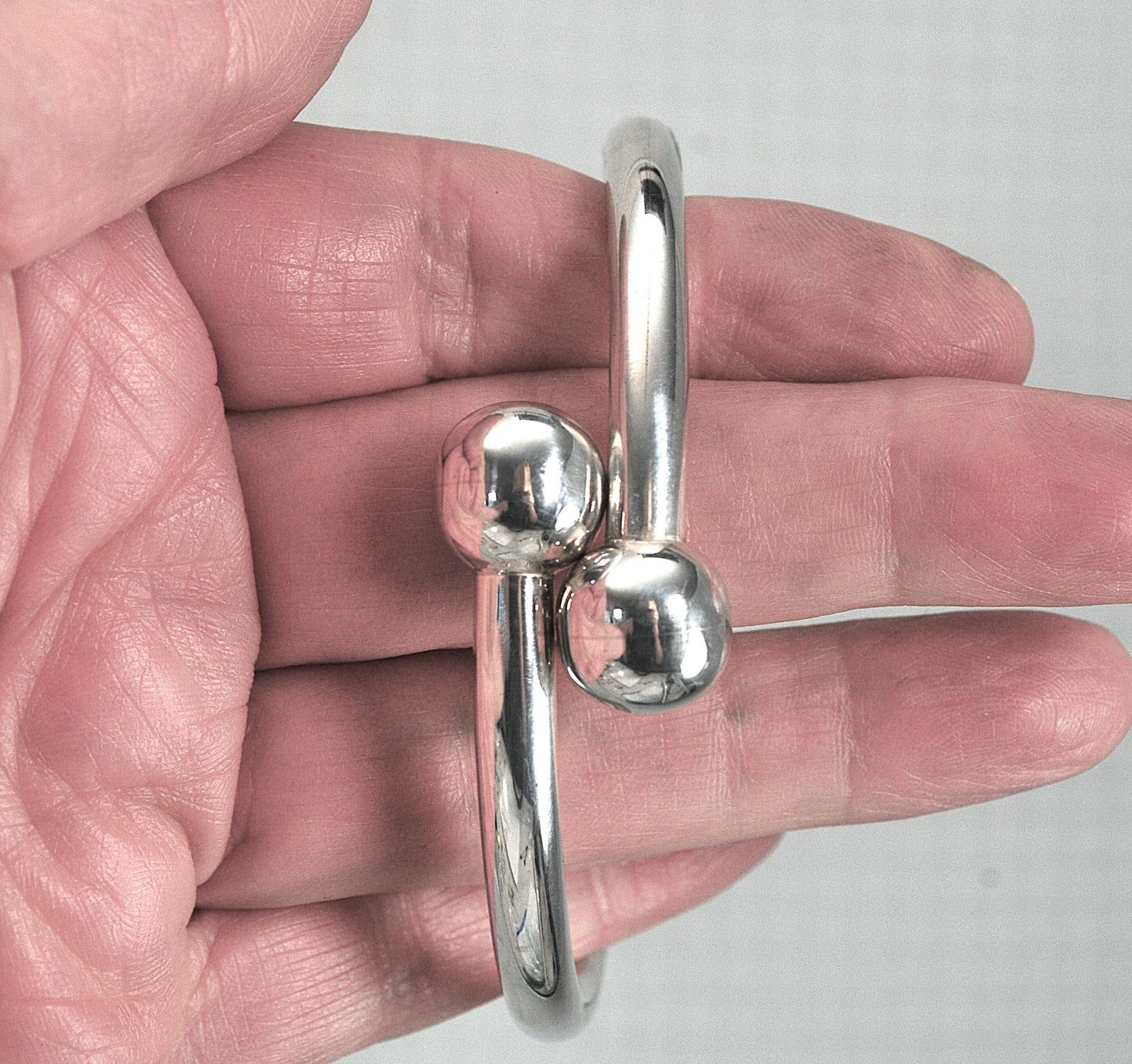 Chunky Sterling Silver Ball Bypass Bangle Bracelet
