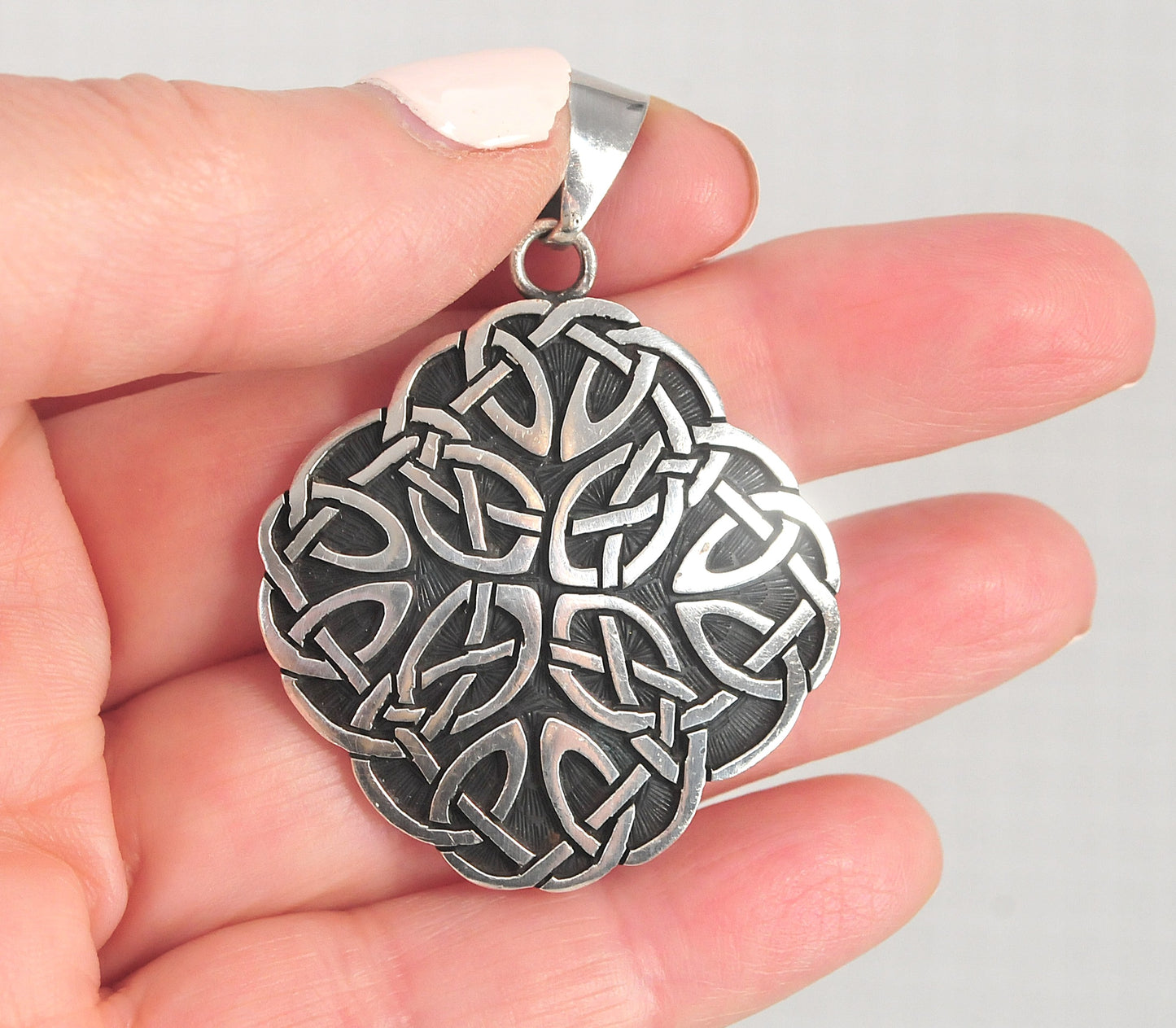 Large Sterling Silver Celtic Knot Medallion Pendant