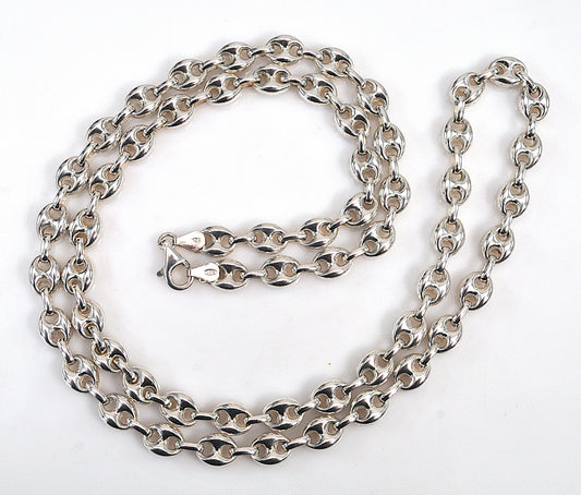 Heavy 30 inch Sterling Silver 7.5mm Puffed Mariner Link Necklace