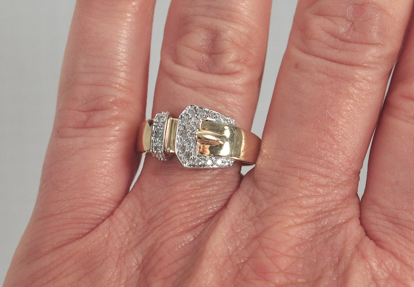 14K Gold Diamond Buckle Ring