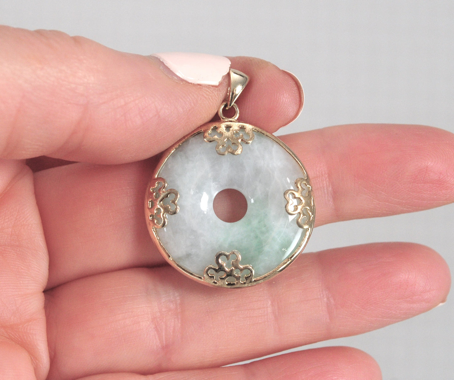 Gold Over Sterling Silver Carved Jade Circle Pendant