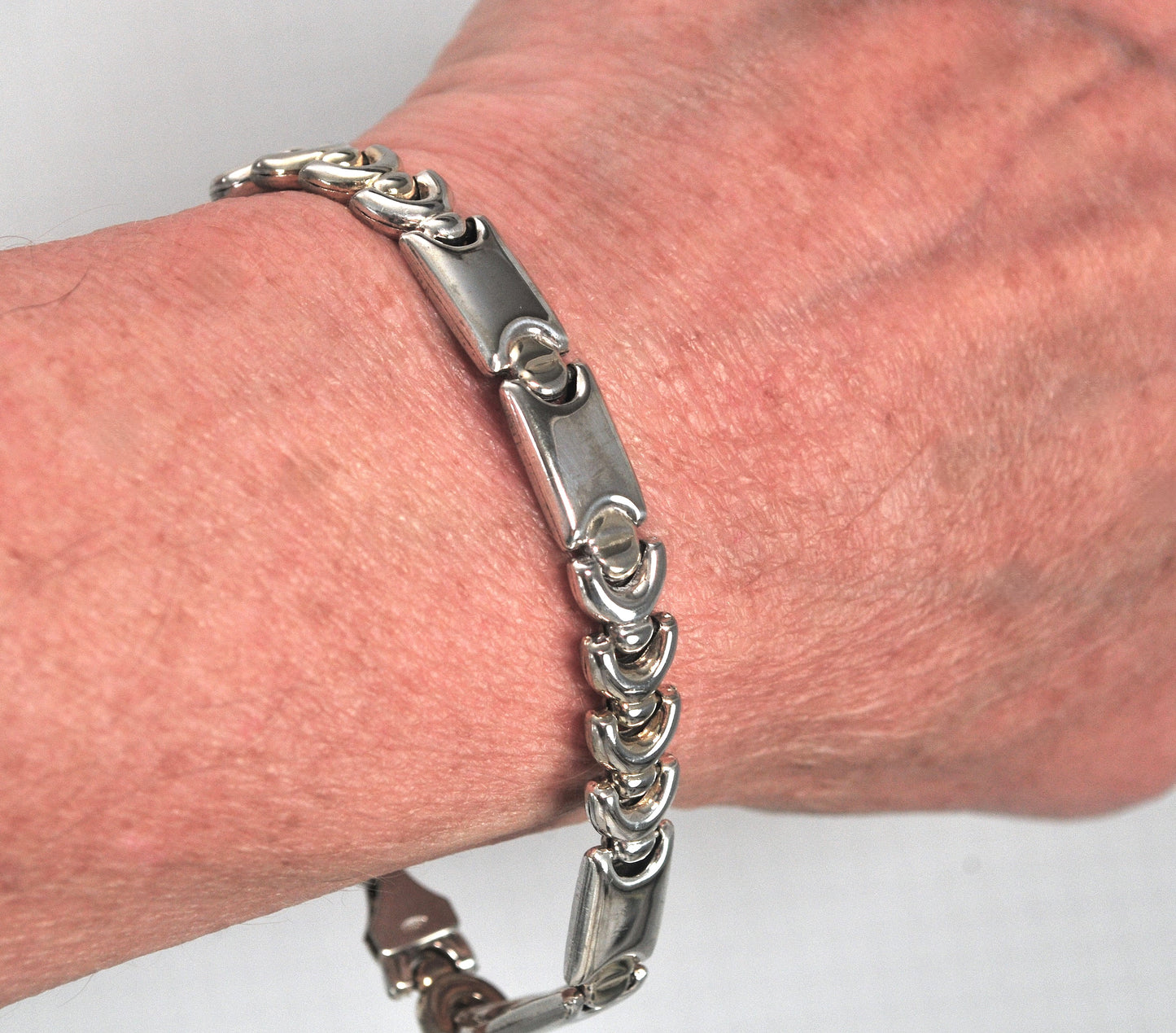 925 Italy Geometric Hollow Link Bracelet