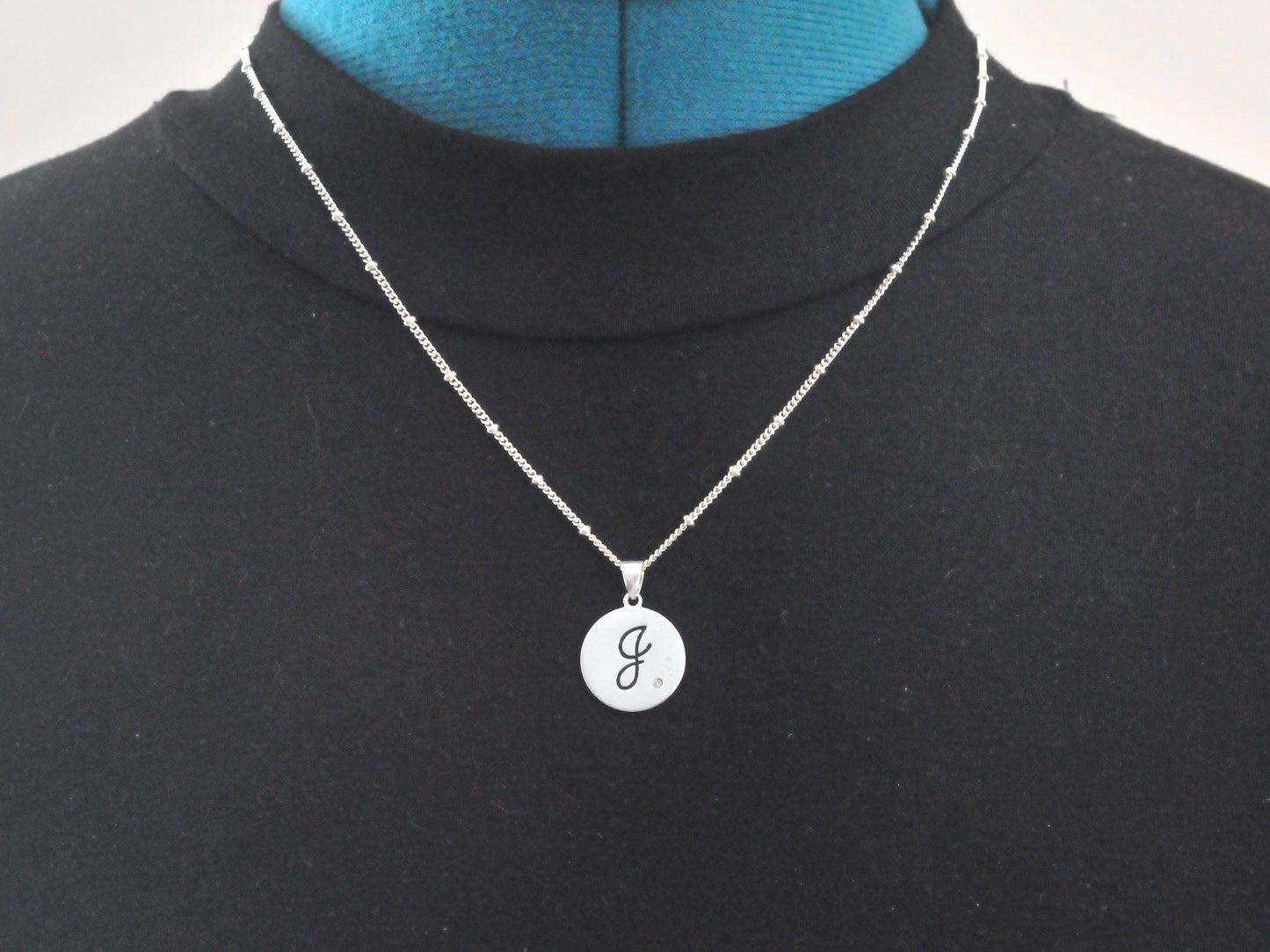 Sterling Silver "J" Initial Diamond Pendant Necklace