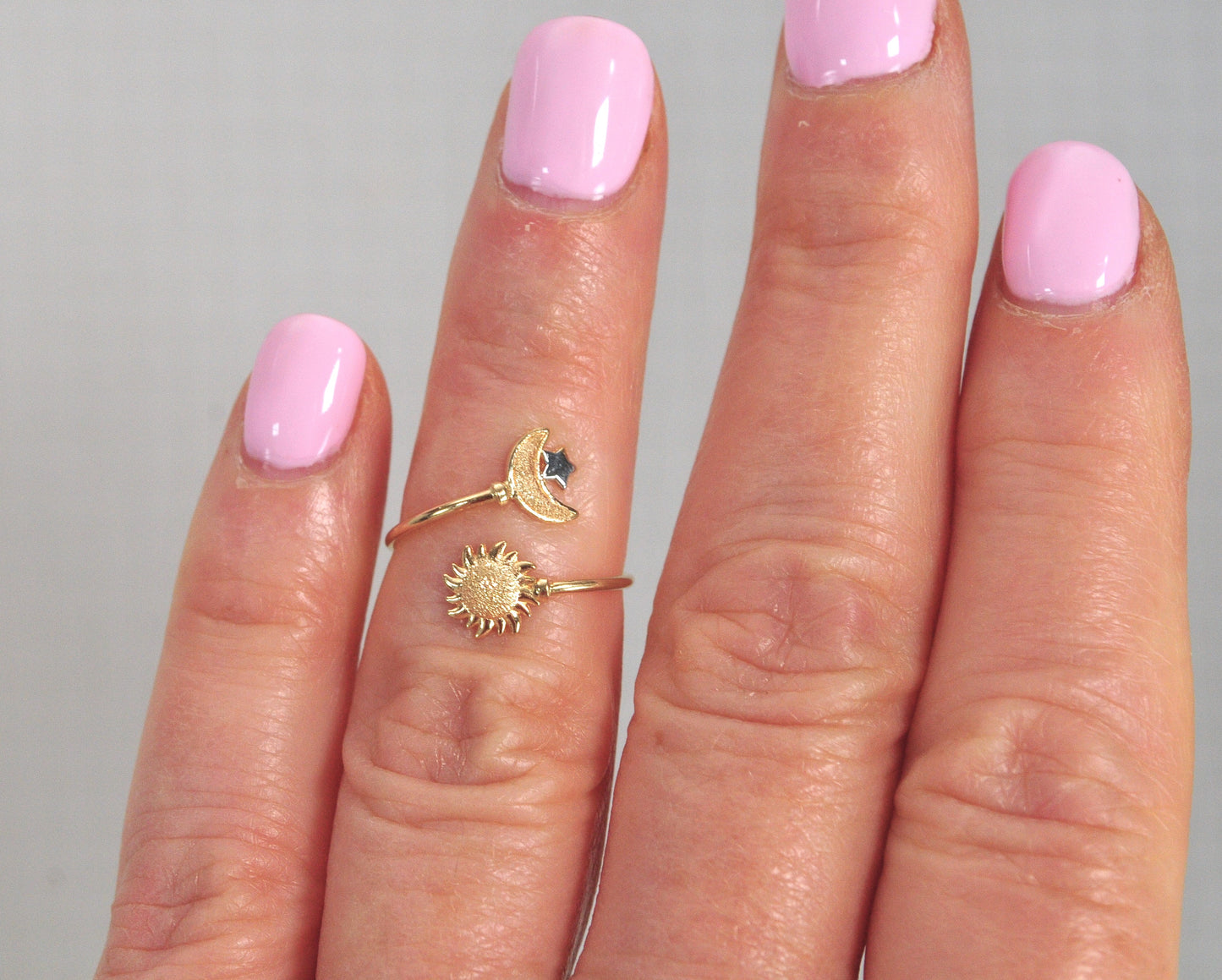 14K Gold Moon Star Sun Bypass Ring