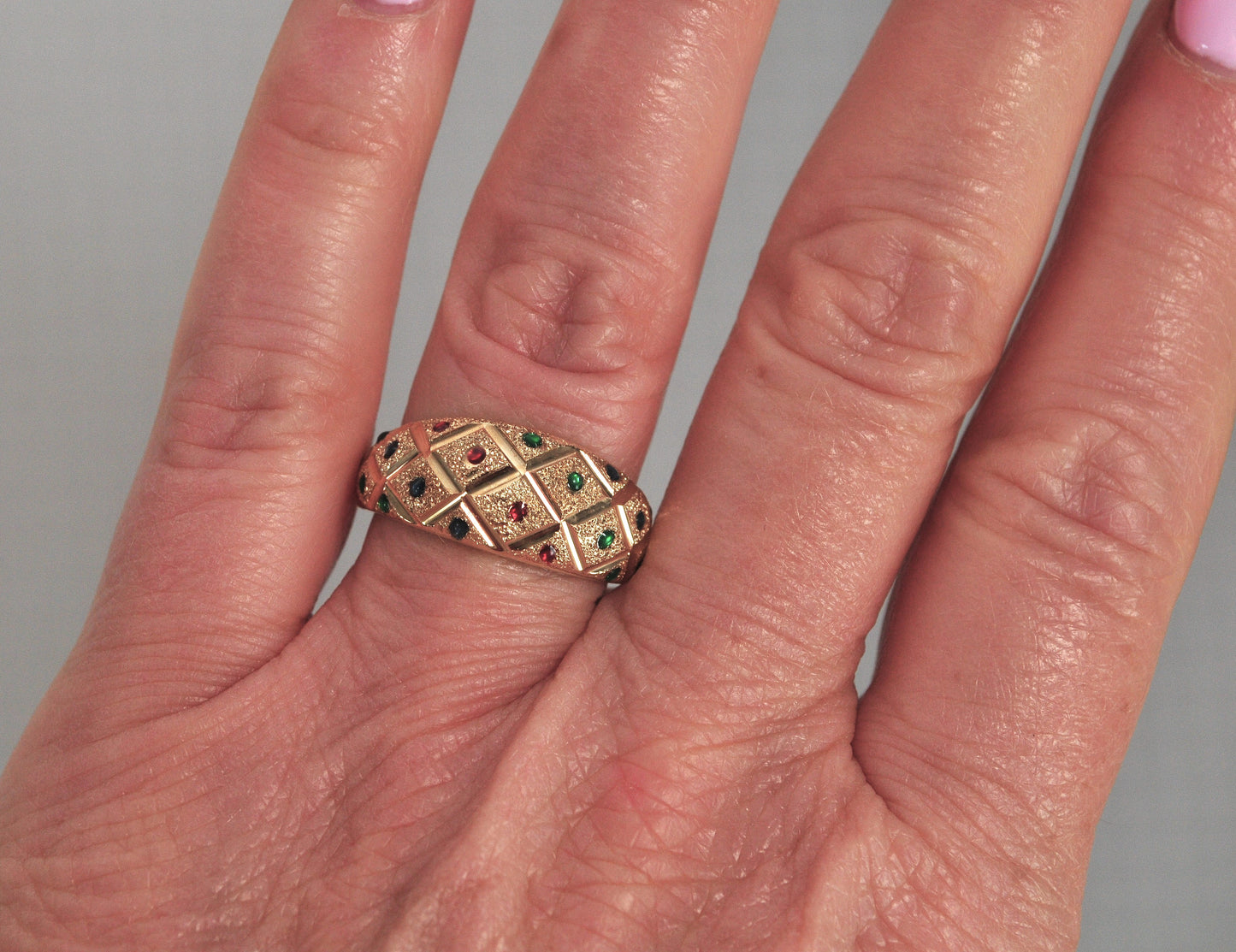 Estate 14K Gold Enamel Dot Ring