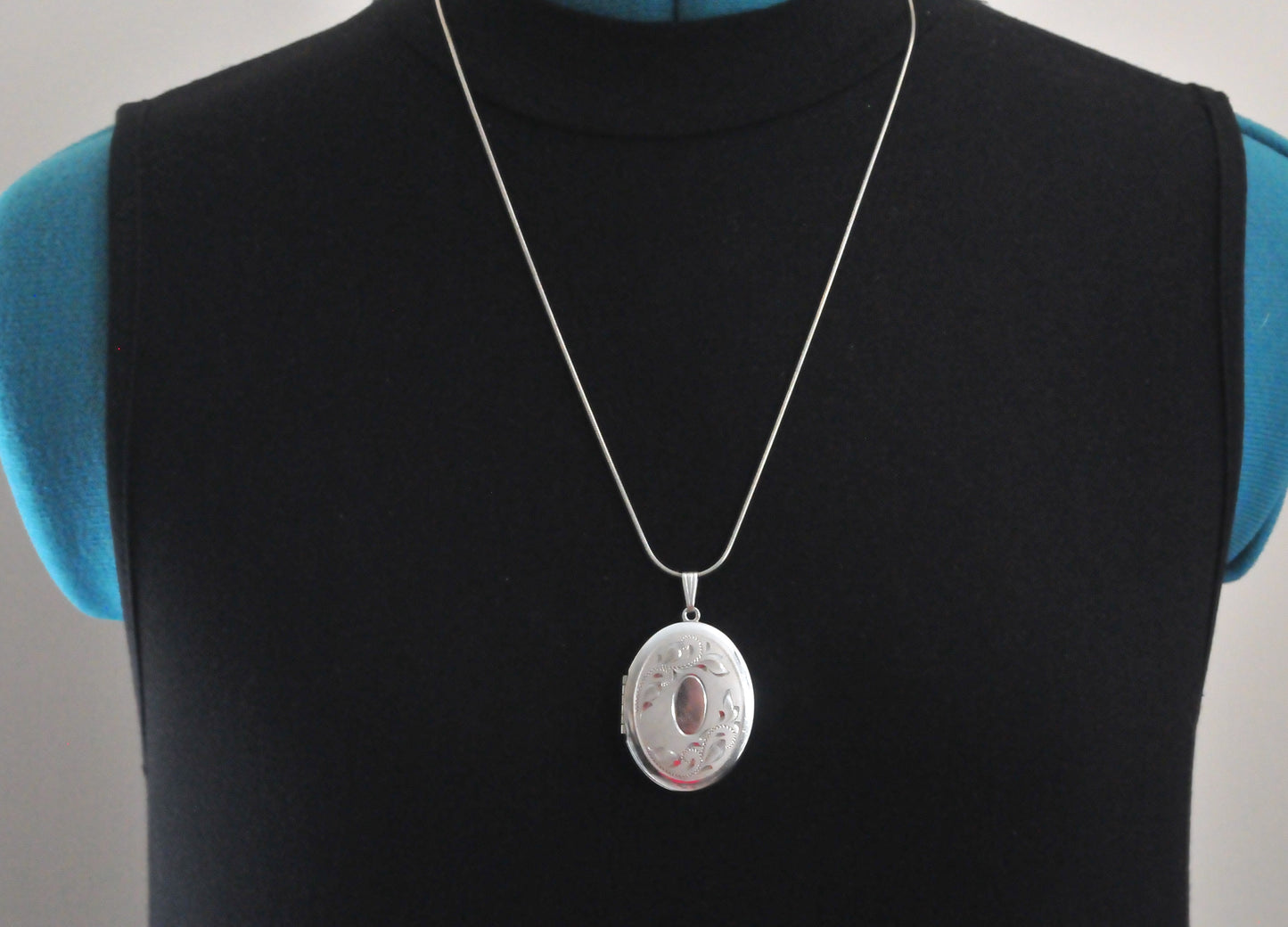 Large Sterling Silver Oval Locket Necklace