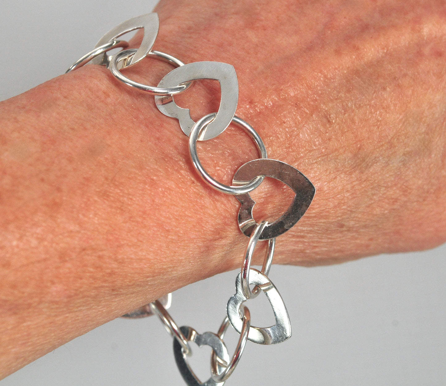 Vintage 999 Sterling Silver Heart Link Bracelet