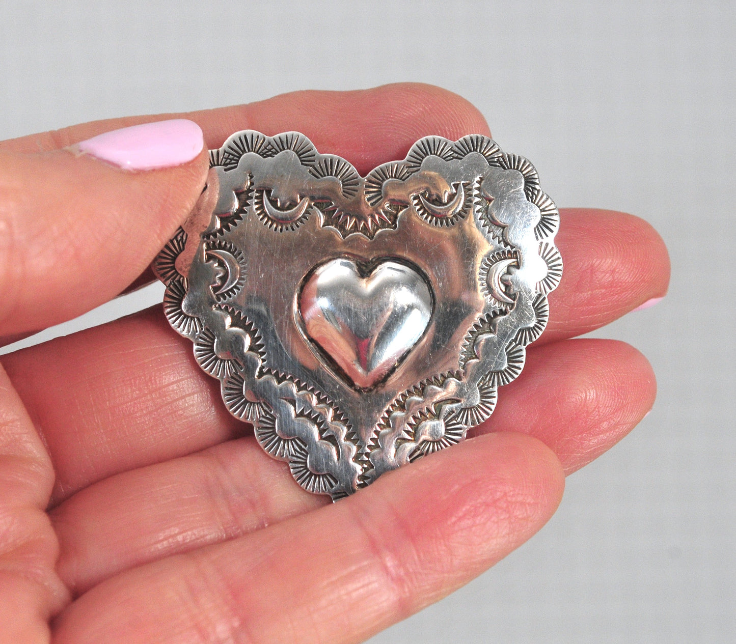 Joan Slifka Sterling Silver Southwestern Heart Brooch Pendant