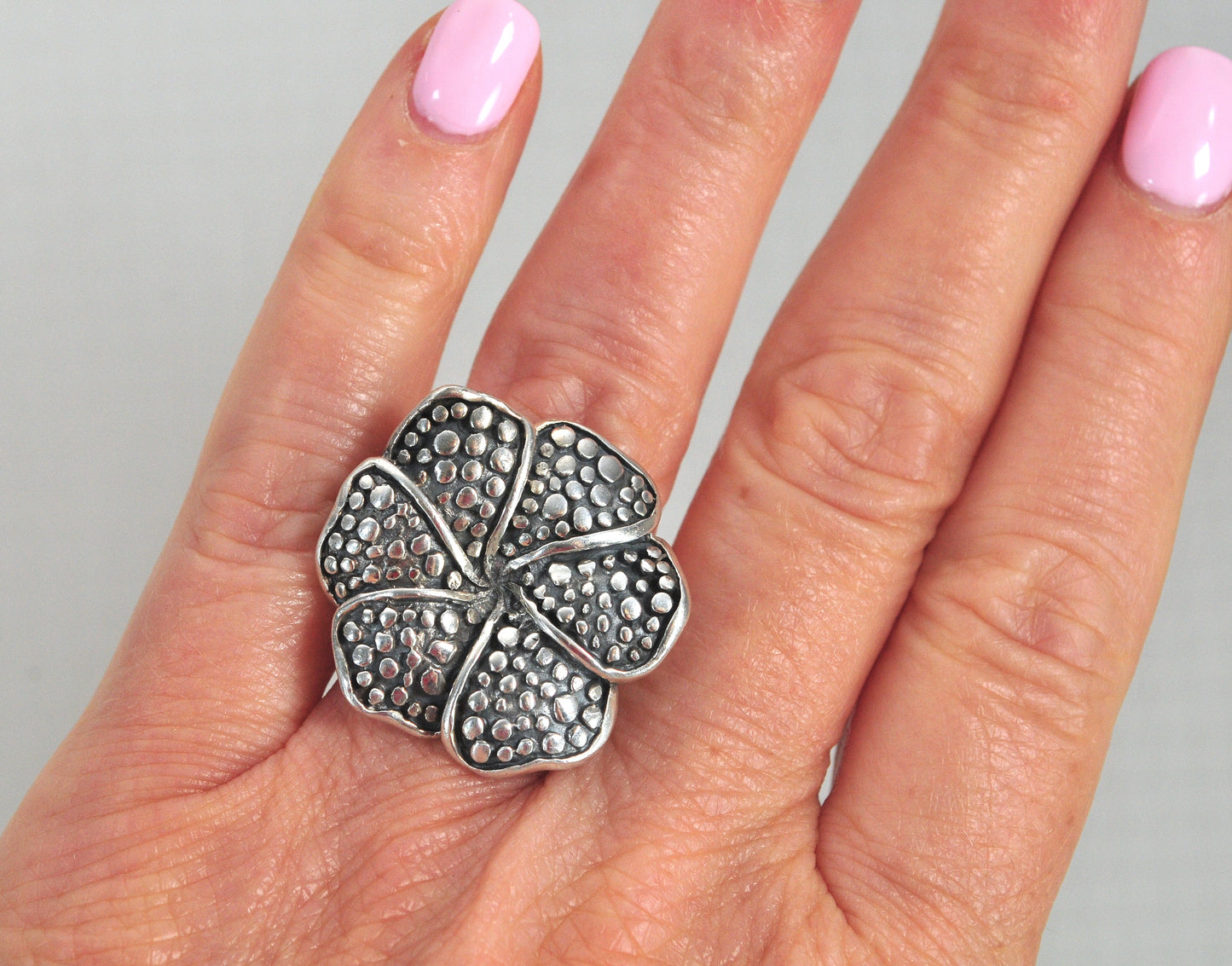 Large Sterling Silver Flower Ring